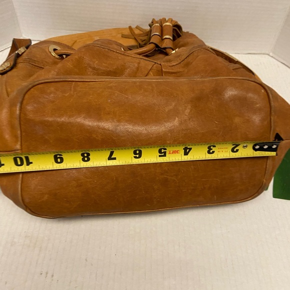 Joelle Hawkens Soft Smooth Caramel Color Leather Drawstring Bucket Bag - Picture 14 of 16